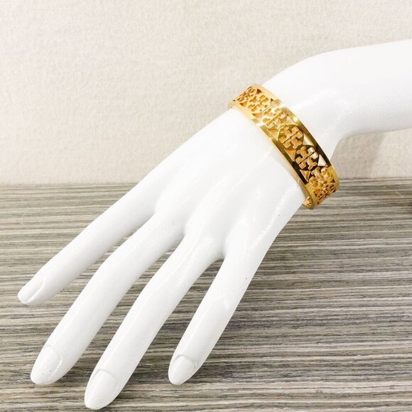 Tory Burch TB Gold Logo Cut out Cuff Bracelet Gold OS - Picture 6 of 12